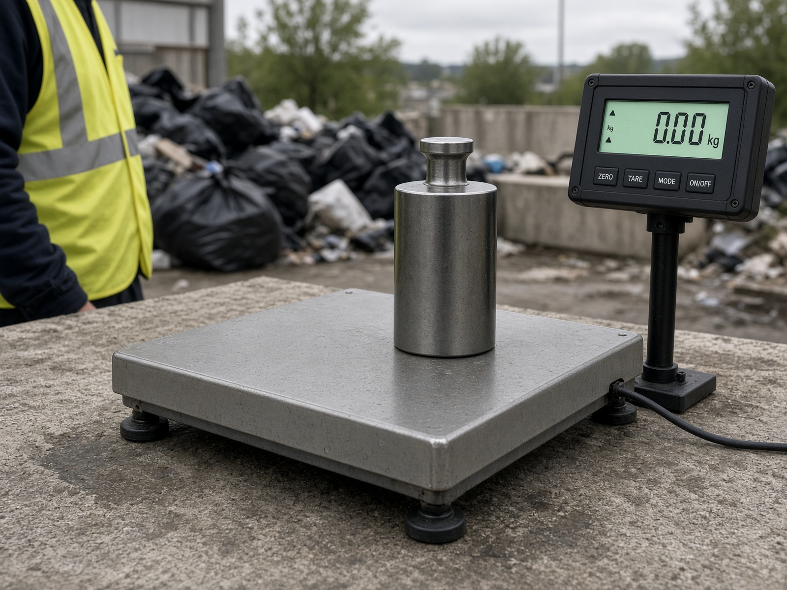 Digital platform scale with a calibration check weight on the platform
