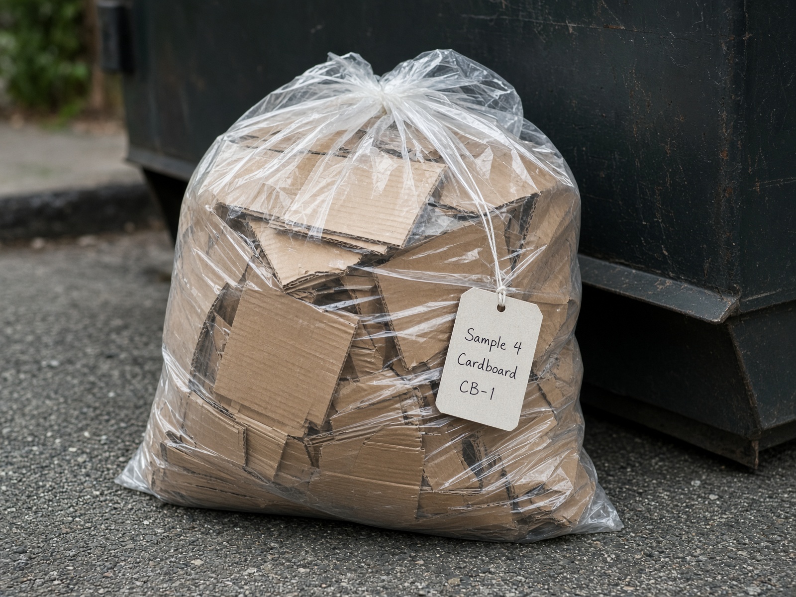 Clear bag of clean flattened cardboard pulled from garbage