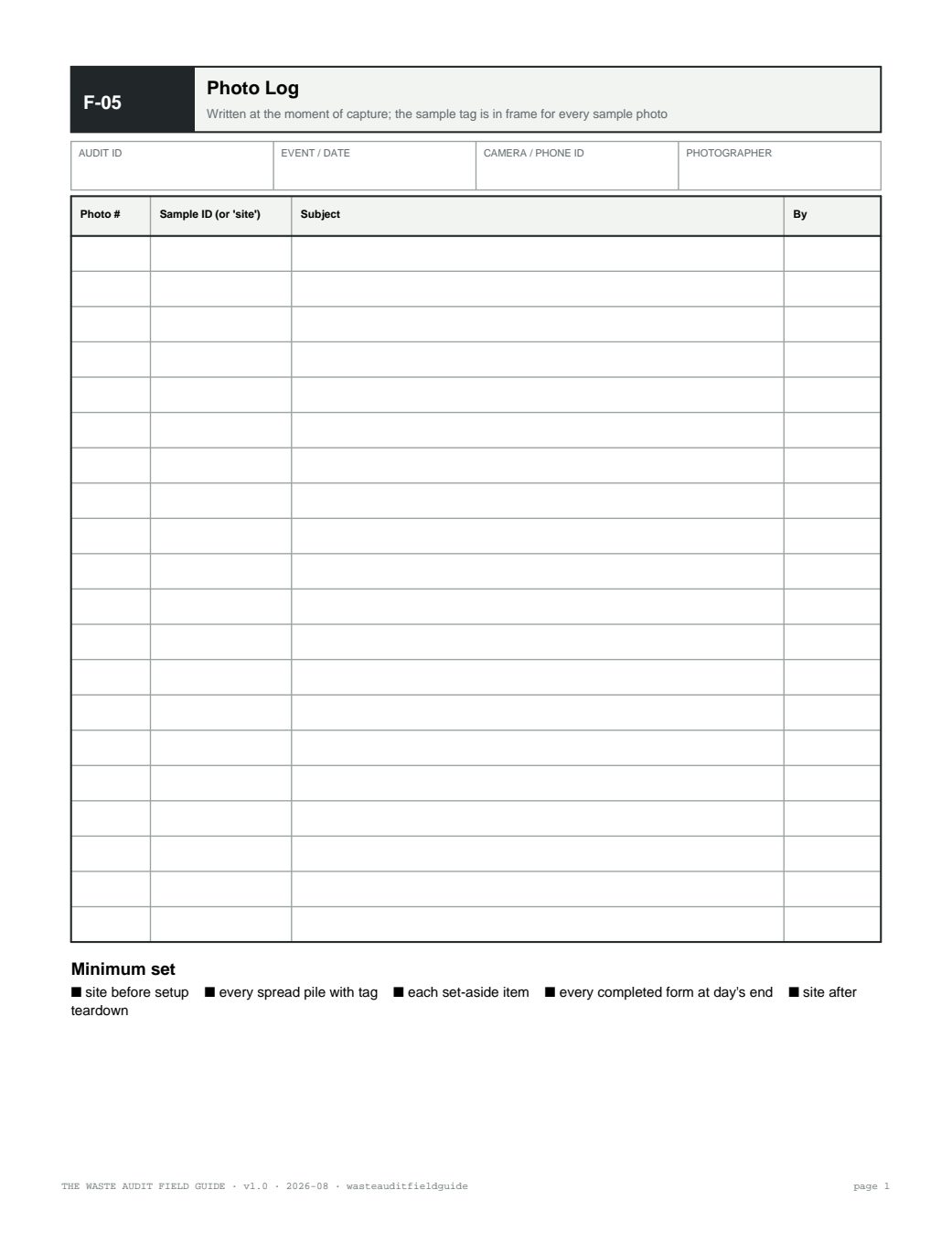 F-05 Photo Log form