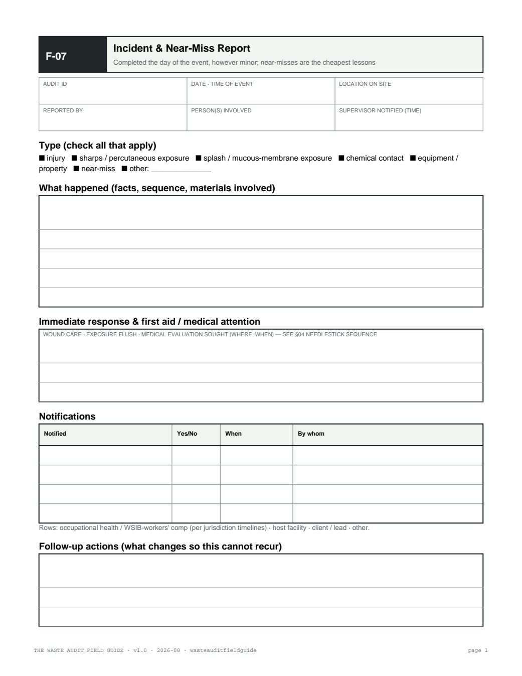 F-07 Incident and Near-Miss Report form