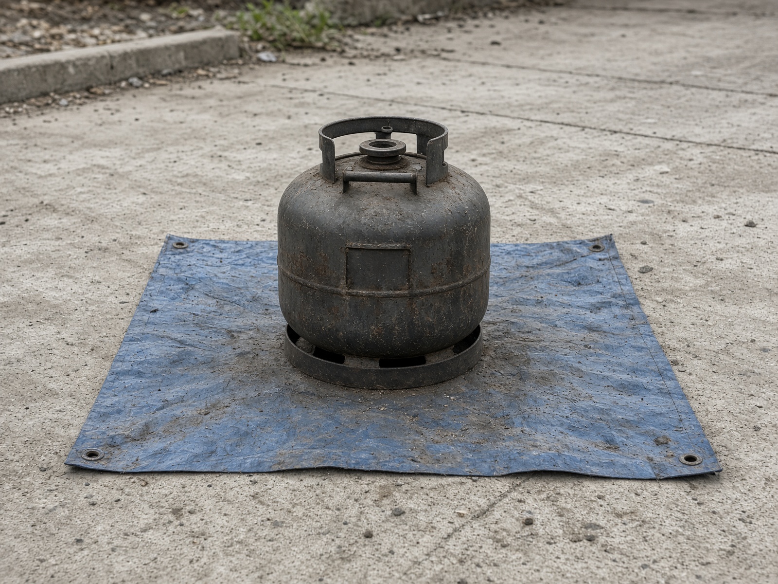 Small propane cylinder isolated on a set-aside tarp